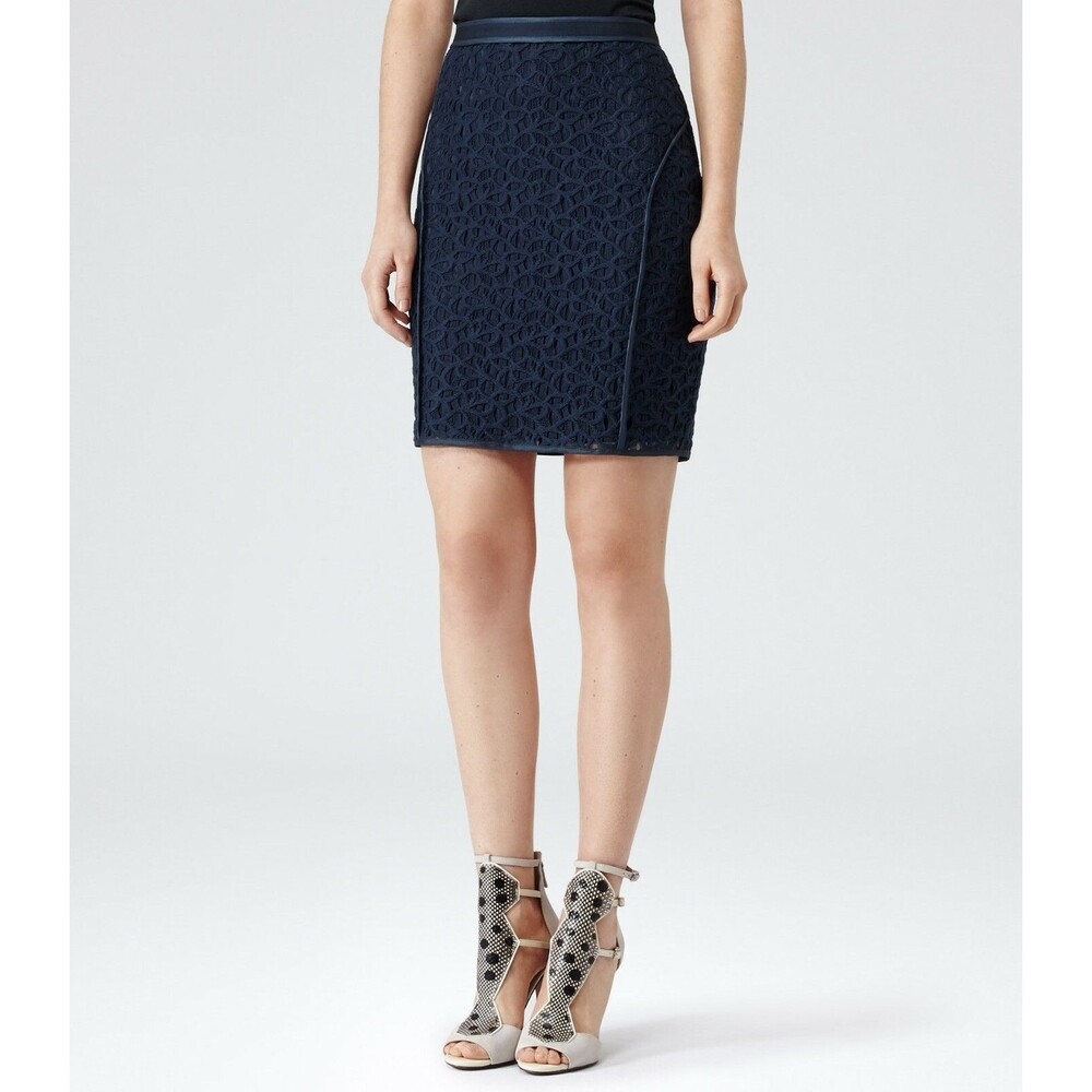 Reiss Brando Fitted Panel Pencil Skirt Cutouts Navy Size 8 US EUR 40 UK 12...